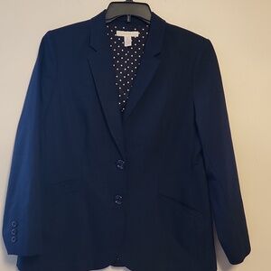 NWOT, Chico's Navy Cotton Blend Single Breast Blazer Size L